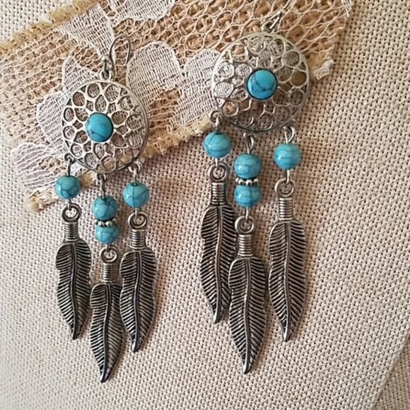 Turquoise Dreamcatcher Earrings - Picture 2 of 6